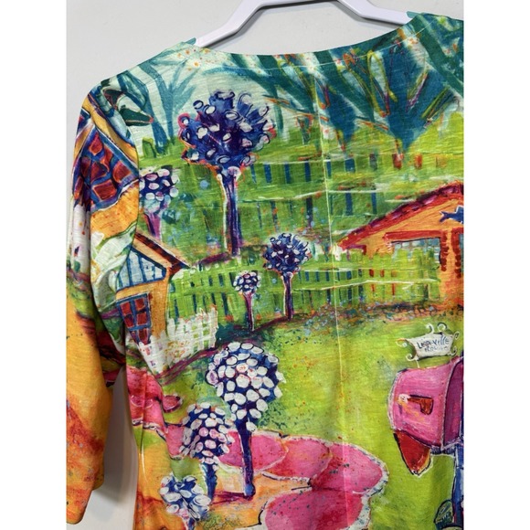 Leoma Lovegrove Medium Colorful Artsy Crew Neck 3/4 Sleeve Artsy Coastal‎ EUC - Picture 7 of 9